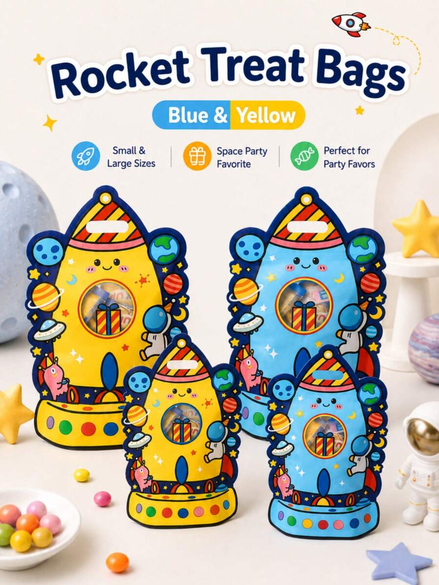 1/3/6/8/12pcs 2 Colors Cartoon Rocket Party Favor Bags With Window ...