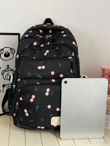 Versatile Fashion Women's Cherry Dual-Back Combination Bag Student Backpack - Black - View 2