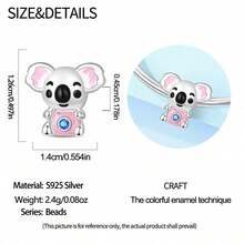 1pc Silver-Plated Pink Tone Cute Hollow Bead, Bow Elephant, Camera Koala, Donut Rabbit, Rhinestone Toaster, Soft Pink Enamel With Colorful Zirconia, Suitable For Bracelet Necklace, Handmade DIY Jewelry, Girly Cute Style Holiday Gift Accessory - Multicolor - View 6