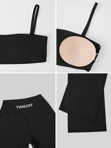 TimeOff Women's One Set Solid Color Spaghetti Strap Backless Bra High Waist Tummy Control Wide Leg Pants Sports Set - Black - View 4