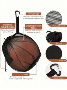 Multifunctional Sports Drawstring Mesh Bag, Portable Basketball Mesh Bag, Ball Storage Bag With Zipper Pocket, Mesh Tote Bag Suitable For Men And Women, Basketball, Football, Rugby, Volleyball And Football Sports Equipment Storage, Basketball Gear - Multicolor - View 7