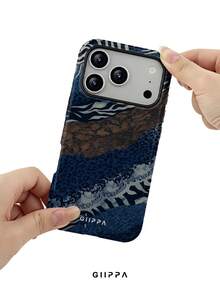 GIIPPA 1pc Vintage Blue Rock Layer Animal Print Patchwork Design Phone Case, Compatible With Phone 17 Pro Max, 16 Pro Max, 15 Pro Max, 14 Pro Max, 11/12/13/14/15/75 Pro Max Plus, Korean Style High-End Fashion Fun Elegant Design For Men And Women, Perfect Gift For Girlfriend On Christmas, Valentine's Day, Easter, Wedding Season And Birthday - Blue - View 6
