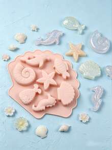 7-Cavity Pink Ocean Animal Silicone Mold With Random Color Silicone Dropper, Silicone, Non-Stick Easy Release, Heat-Resistant, Reusable, Soft Silicone Baking Mold For Making Chocolate, Candy, Caramel Cookies And Other Handmade Sweets To Meet Different Creative Needs - Multicolor - View 4