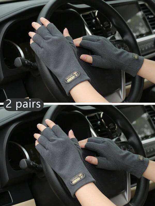 Zhenyanyouyun 2 Pairs Women's Fingerless Gloves Solid Color Warm Autumn/Winter Outdoor Cold-Proof Men's Cycling Windproof Short Gloves