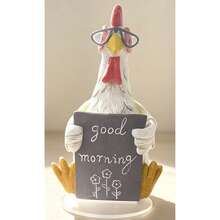 1PC Fun Acrylic Flat Chicken Statue Ornament, Cute Rooster And Hen With Glasses Decor, Good Morning Greeting Sign, Country Farm Garden Desktop Decoration, Outdoor Yard Lawn Decor, Home Decoration Gift - C - View 7