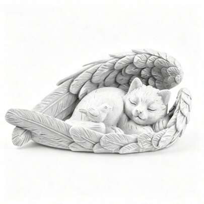 Statua commemorativa gatto angelo dormiente da 2 cm, figurina tributo per animali domestici, segnaposto tomba per gatti defunti, decorazione commemorativa interna ed esterna tipo pietra
