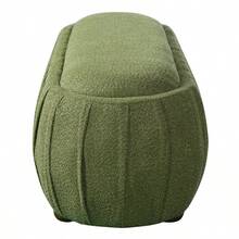 Upholstered Ottoman, Oval Shape - Olive Green + Boucle + Foam + Solid Wood+MDF1 - View 9