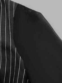 Women's Striped Blazer Style Set, Sheer Blouse And Straight Leg Pants, Professional Commute Versatile Office Outfit - Black - View 7