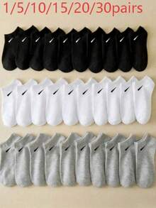30/20/15/10/5/1 Pair Men's Breathable Sports Socks, Fashionable Letter Print High Elastic Outdoor Running Socks, Comfortable Breathable Anti-Odor Antibacterial Socks, Suitable For Daily Wear - A - View 32