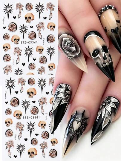 2pcs Halloween Nail Art Stickers DIY Sweet Cool Dark Punk Metallic Style Decoration