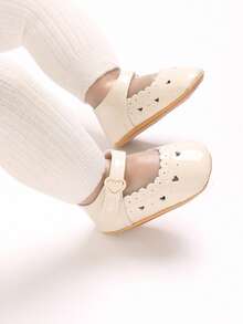 Cremeweiße Herz-Cut-out Baby-Prinzessinenschuhe, Spitzenbesatz Einzelriemen Weichsohle rutschfeste Pre-Walker Schuhe für Baby-Mädchen - Aprikosenfarben - Übersicht 7