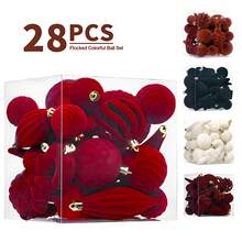 28Pcs Wine Christmas Ornaments Set Flocked Xmas Tree Decorations Assorted Shapes Shatterproof Hanging Ball Plush Star Candy Cane Gift Box Baubles Holiday Party Decor - Burgundy - View 5