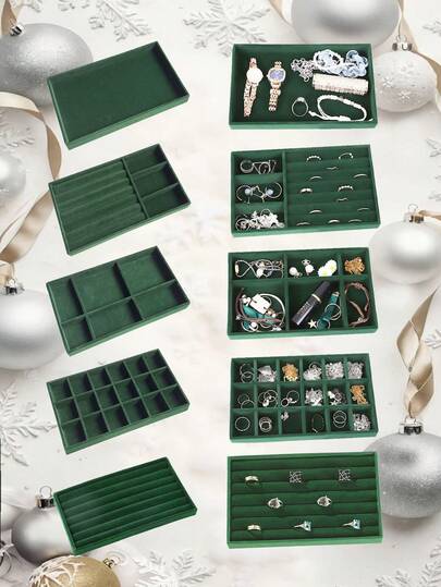 5-Piece Set/1PC Velvet Jewelry Tray, Stackable Jewelry Organizer, Jewelry Display Tray, Ring Earring Necklace Bracelet Storage Box, Large Capacity Jewelry Holder For Vanity, Dresser & Closet, Birthday, Graduation, Mother's Day, Christmas Gift