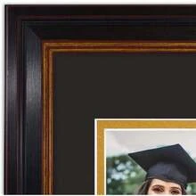 , 11x19.5 Diploma Frame For 8.5x11 Document/Certificate And 5x7 Picture - 2 Openings - Black With Gold Trim And Burgundy Accents - Black Over Gold Double Mat - Real Glass - Wall Mount,45800049 - A - View 2