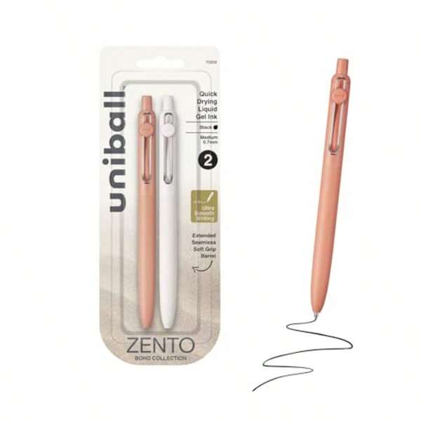 Bolígrafos de gel Uniball™ Zento tinta negra 0.7mm punta media retráctil 2 unidades escritura suave secado rápido sin manchas sin sangrado colores de barril boho