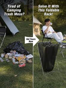 1pc Metal Trash Bag Holder, Modern Metal Wire X-Frame, Strong Load-Bearing Connection, Stable Space-Saving Waste Sorting Rack, Suitable For Outdoor BBQ Party, Camping, Camping Accessories, Camping Must Have, Camping Kitchen, Camping Equipment, Camping Essentials - Multicolor - View 3