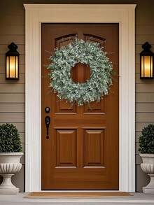 1pc 19" Eucalyptus Wreath, Artificial Floral Wreath With Lavender And Baby's Breath, Farmhouse Style Decor, Suitable For Front Door Porch, All Seasons - White - View 1