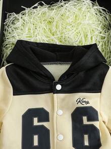 Boys Casual Sports "66" Number Graphic Long Sleeve Hoodie + Pants 2 Pieces Set, Autumn/Winter - Champagne - View 5