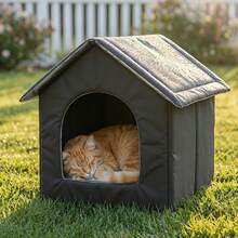Outdoor Air-Conditioned Cat House Designed For Cats, Comfortable Warm Cat Bed With Windproof Curtain Opening, Waterproof Sun-Proof Wind-Proof Snow-Proof Pet House, Durable Non-Collapsing Cat Nest Suitable For All Seasons - one-size - View 6