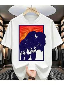 For Spring,Summer,Autumn,Daily Use,Outdoor Travel,Holiday Gift For Him  Unisex Loose Fit Short Sleeve Casual Comfortable Garment - 白色 - 查看 2