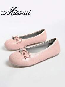 2026 Spring/Summer New Women's Bow-Decorated Ballet Flats - Pink - View 1