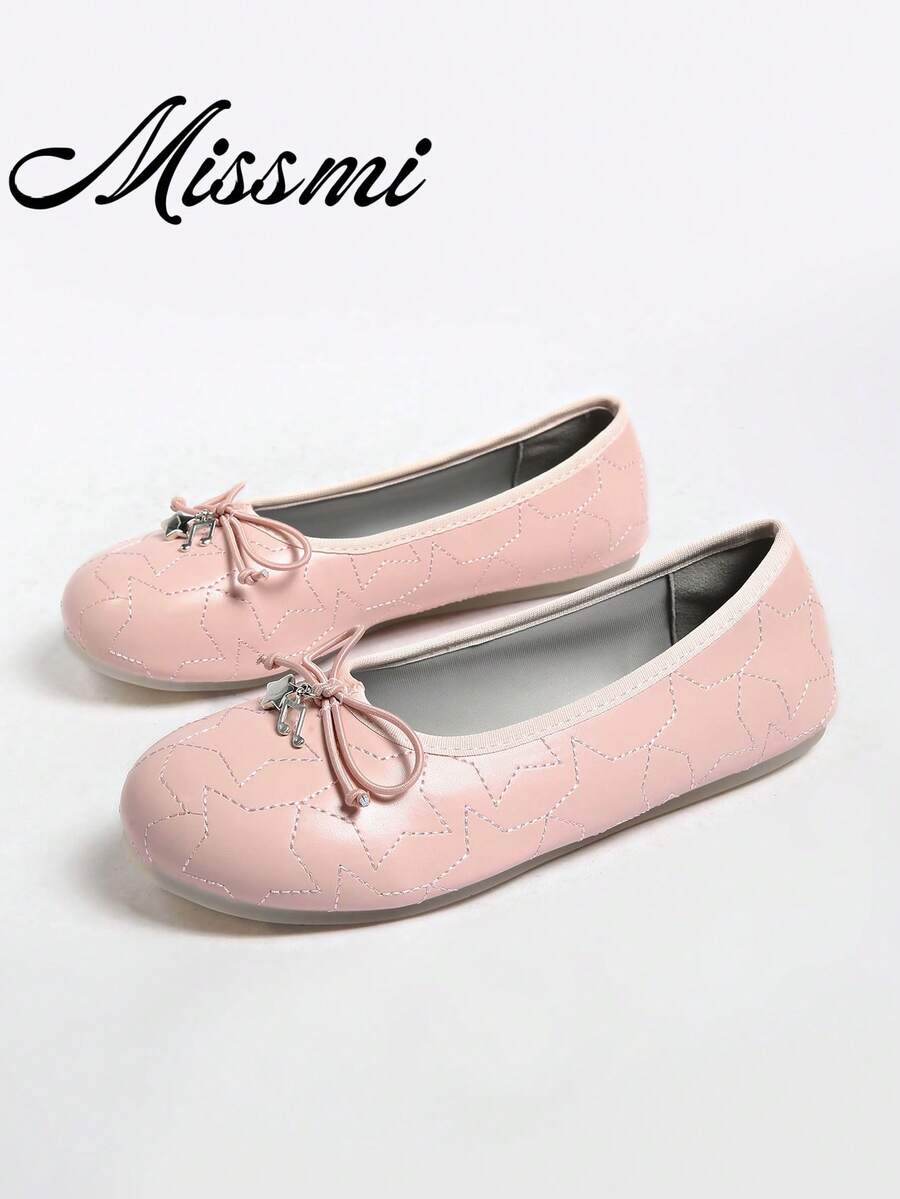 2026 Spring/Summer New Women's Bow-Decorated Ballet Flats - Pink - View 1