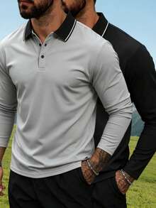 2pcs/Pack Men's Long Sleeve Polo Shirts, Outdoor Sports Casual Tops - Multicolor - View 5
