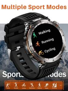 Effeokki 1.7-Inch Large Round Screen Men's Smart Watch, Durable, Supports Wireless Calling, IPS Display, Altitude, Barometer, Compass, LED Flashlight, 600mAh Large Capacity Battery, IP68 Waterproof, 100+ Sports Modes, Compatible With Android Phones - Round Screen/Black Strap - View 5