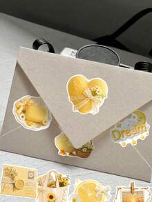 50 Pcs Yellow Fluffy Plush Vinyl Stickers, Glossy Realistic Floral Dessert Puppy Duck Cat Bow Decals, Warm Cream Pastel Waterproof Stickers For Vision Board, Journal, Laptop, Tablet & Scrapbook Crafts - Multicolor - View 4