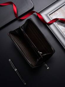 SHABILI Korean Style Men's Long Wallet, Fashionable Large Capacity Multi-Card Slot Clutch Bag, Casual Men's Purse - Coffee - View 3