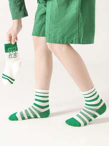 5 Pairs Spring/Summer Thin Mesh Children's Socks, Versatile Fashion Bear Design Breathable Sweat-Absorbing Boys' And Girls' Socks - Multicolor - View 4