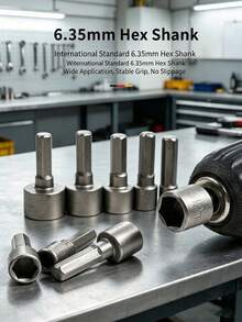 9pcs/14pcs Kunci Sok Sekrup Gagang Heksagonal, Soket Sekrup, Soket Obeng Pneumatik, Mata Obeng Listrik, Aksesoris Alat Sekrup Self-Tapping, Alat Pelepas Mur - perak - View 6