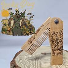 Vintage Folding Beard Comb With Skull Design, Smooth Bamboo Finish And Portable Style, Perfect Grooming Gift For Modern Men!! - Beard Comb - View 15