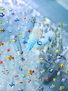 2Pcs 5D Aquarium Ocean Fish Nail Stickers, Colorful Tropical Fish Starfish Coral Bubble Underwater Sea Self-Adhesive Nail Decals, Kawaii Manicure Decoration For Summer Beach Salon Nail Art - Multicolor - View 4