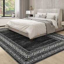 Techigher Modern Washable Area Rug - Non Slip Geometric Bordered Living Room Carpet, Foldable Thin Low Pile Floor Cover For Bedroom, Kitchen, Dining Room - Black - View 3