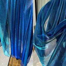 1pc Gradient Dual-Color Mesh Fabric, Laser Textured Sheer Long Dress Shawl Creative Handmade Fabric - Multicolor - View 6