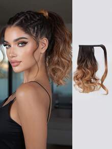 Extensões de Cabelo Ombré Preto Marrom para Loiro Mel & Marrom Escuro, Extensão de Rabo de Cavalo Enrolado Curto de 14 Polegadas para Mulheres, Peça de Cabelo Sintético Macio e Leve, Fácil de Usar para Volume Natural, Estilo Diário, Fantasia de Halloween, Cosplay e Festa - Multicolorido - Visão 7