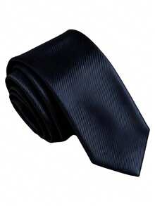 1PC Men's Fashion Solid Dark Green Diagonal Stripe Textured Versatile Necktie - Navy Blue - View 5