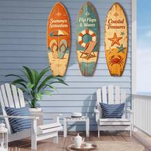 3pcs Large 15.7 Inch Vintage Surfboard Sign, Summer Flip Flop Surfboard Sign, Rustic Summer Style Decor, Suitable For Home Yard/Bathroom/Garden Pool Hanging - Multicolor - View 4