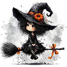 1/2/3pcs Watercolor Ink Splatter Curly Hair Lolita Little Witch Pumpkin Pointed Hat Broom Orange Bow Children's Halloween Heat Transfer Iron-On Patch Soft Cute Black White Orange Little Ghost DIY Iron-On Sticker Suitable For T-Shirt Hoodie Canvas Bag Pillow Hat - Multicolor - View 1
