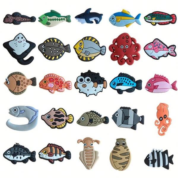 10pcs Fish-Shaped Shoe Charms - Detachable Aquarium Theme Shoe Clips, Suitable For Sneakers, Boots, Birthday Gifts, Halloween Accessories, Christmas Small Gifts, Back To School Gifts