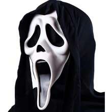 Máscara de Látex de Cabeça Completa com Rosto de Fantasma Aterrorizante com Língua para Fora, Acessório de Cabeça com Lenço Preto de Fantasma, Adereços de Cosplay de Halloween, Acessório de Cabeça para Fantasia de Casa Assombrada e Festa à Fantasia - Visão 7