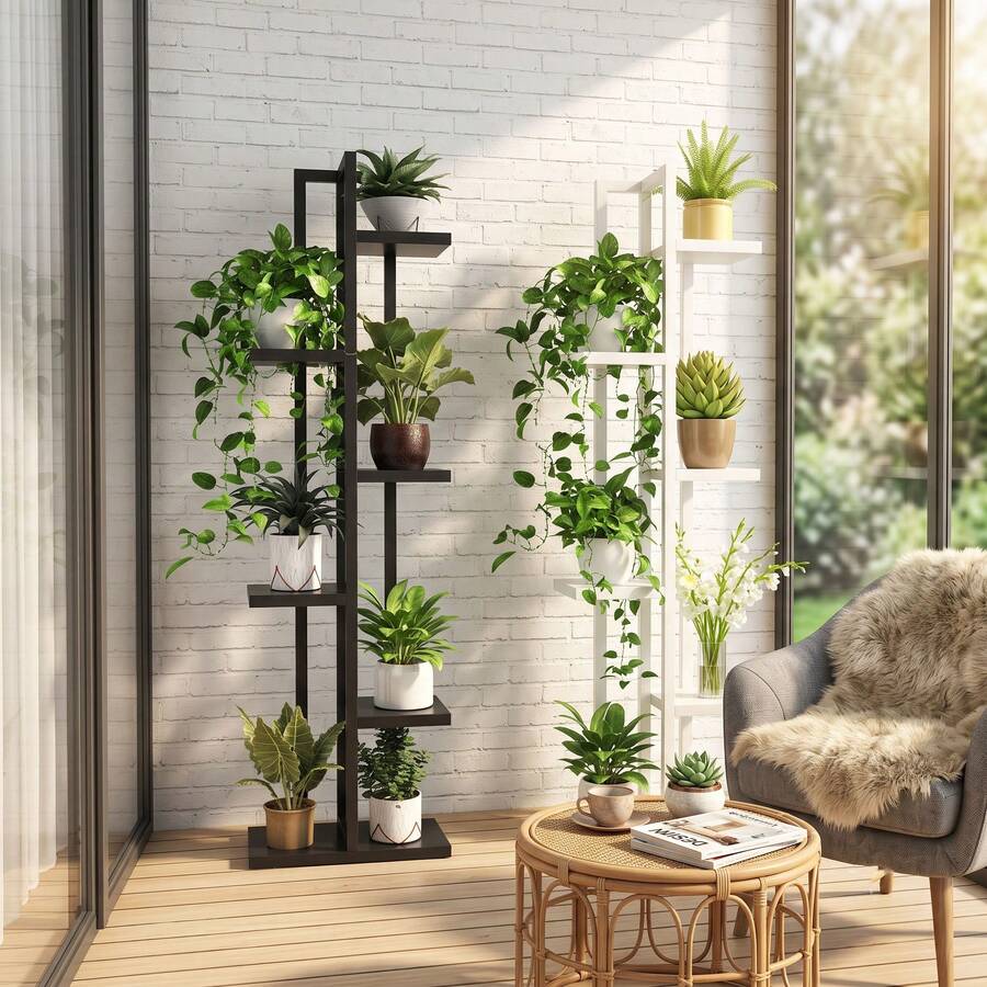 1-Piece Mobile Balcony Flower Rack, Living Room Iron Floor Standing Shelf, Multi-Tier Plant Rack, Living Room Floor Flower Rack, Suitable For Yard, Garden, Corner, Balcony