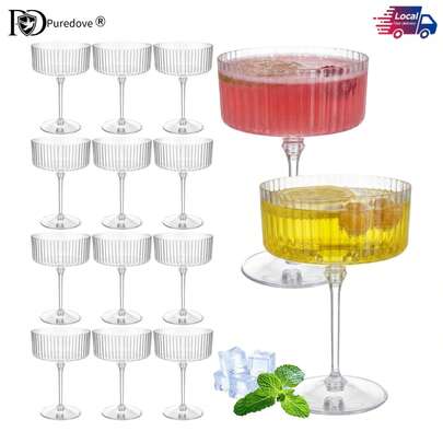 PUREDOVE 6/12 piezas Copas de Martini acanaladas de 10 oz, Copas de plástico desechables vintage acanaladas, Copas irrompibles para postres y parfaits, Suministros para bodas, cumpleaños y fiestas