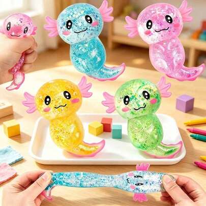 Coconut Oil Glitter Axolotl Squishy Toy, Maltose Filled Transparent Amphibian Slow Rebound Stretchable Squeeze Toy, Malleable Tactile Stress Relief Toy, Random Color, Suitable For Boys And Girls Classroom Rewards, Party Favors And Anxiety Relief