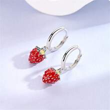Vectoflux 1 Pair S925 Sterling Silver High Quality Low Hypoallergenic Women's Earrings Strawberry Skull Hand Heart Star Moon Hoop Earrings Wedding Party Gathering Jewelry Gift Suitable For Birthday Party Holiday Couple Gift - Multicolor - View 2
