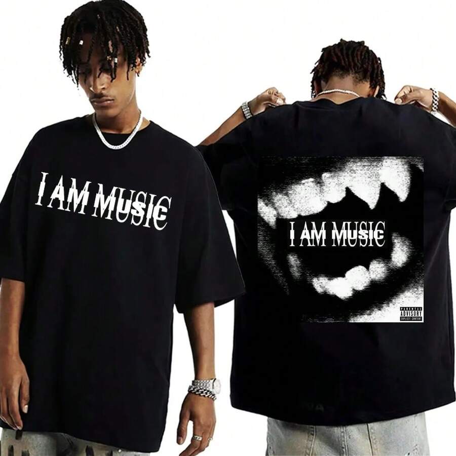 T-Shirt With The Logo Of Rapper Carti's Album I AM MUSIC, Men's Clothing, Hip-Hop, 90s Vintage, Men's Oversized Cotton Casual T-Shirt - T-s4493-black - View 1