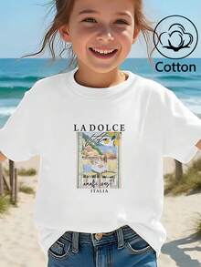 Girls' Summer Short-Sleeve T-Shirt, Fitted T-Shirt, Cotton Knit Fabric, Fashionable Street Style - White - View 2