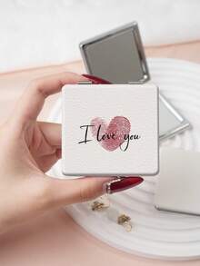 1PC Millennium Y2K Series Portable Vanity Mirror, Foldable Lightweight Ultra-Thin Convenient Hand Mirror, PU Leather, Suitable For Multiple Scenarios And All People, Foldable Square Mirror, Pocket Mirror, Cartoon Minimalist Heart Letter Pattern Design, Exquisite And Delicate, Easy To Carry, Handheld Makeup Mirror, 180° Flip Cover, Multi-Functional - Multicolor - View 8