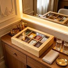 Bamboo Tea Bag Storage Box, Divided Storage Box, Suitable For Middle Eastern Arabic Mint Tea And Saffron Black Tea Bags, Wooden Tea Canister, For Home Majlis Tea Room Use, Non-Food Contact Bamboo Tableware - Champagne - View 5
